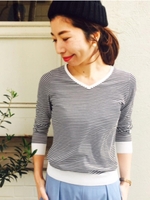 ハイゲージコットンVネックニット/グレー