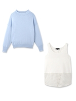 ハイネックニット+裾ストライプタンクトップ/ライトグレー(011)