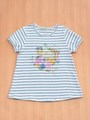 花プリント付きボーダーTシャツ/ライトブルー