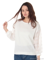 袖レース切り替えプルオーバー/Navy