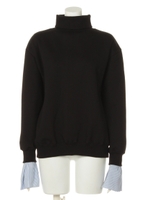 カフスドッキングタートルスウェットトップス/ブラック