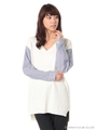 ケーブルVチュニック布帛袖切替プルオーバー/オフホワイト