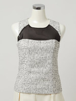 シフォンパネルツイードトップス/ブラック