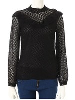 フリル切替ブラウス/ブラック