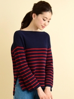 片畦ボーダーニット/レッド柄