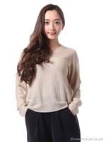 綿タッチVネックニットトップス/ベージュ
