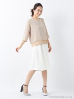 【春の新作】裾フリルJZ/7分袖TOPS/ベージュ