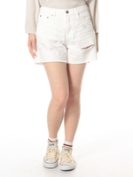 ダメージホワイトデニムショートパンツ/Off White