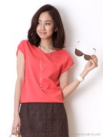 ネックレス付半袖前後Vニット/ホワイト