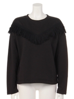 【AUNT MARIE'S】 フリンジクルー長袖プルオーバー/BLK