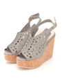 【goods】カットワークコルクヒールサンダル/グレー