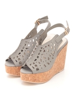 【goods】カットワークコルクヒールサンダル/グレー