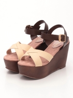 ハイウェッジストラップサンダル/ベージュコンビ