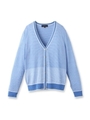 バイカラートリミングカーディガンニット/ライトブルー(391)