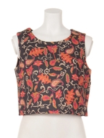 Oriental Flower ノースリTOPS/ブラック