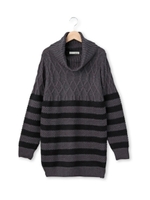 オフタートルボーダーニットワンピース/チャコールグレー(314)