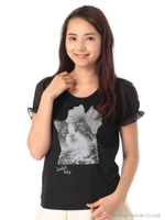 シアースリーブプリントカットソー/ブラック