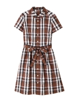 チェックシャツワンピース/ブラウン(051)