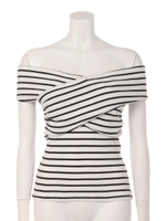 ボーダークロスオフショルTOPS/BLK