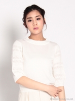 レーシーボーダースリーブニット/ホワイト