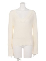 ワイドスリーブVリブニットTOPS/オフホワイト