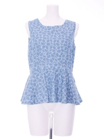 【2ndline】デニム花柄後リボンペプラムノースリシャツトップス/ネイビー