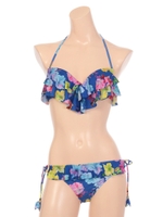 【nuckle market second story】フラワープリント2段フリル/ブルー