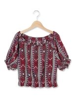 オルテガ柄オフショルダーブラウス/ワインレッド(263)