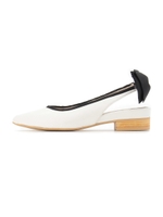 バックリボンポインテッドシューズ/WHTxBLK