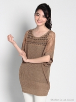 レース切替ニットプルアンサンブル/チャ