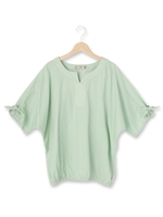 袖口リボンブラウス/ライトグリーン(021)