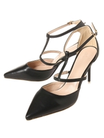 ポインテッドトゥTストラップパンプス/ブラック