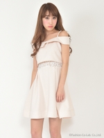 オフショルツイードワンピース/ベージュ