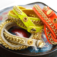 ネオンレザーチェーンロングブレスレット