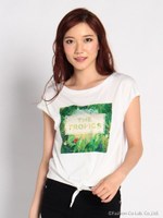 リーフpri裾しばりTシャツ/ホワイト