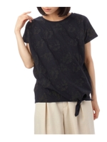 立体フラワープリント裾結びTシャツ/ネイビー(193)