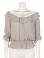 【an another angelus】チュールヨークリボン刺繍ブラウス/MINT GREEN