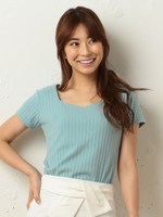 スウィートハートネック半袖トップ/ブルー