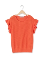 フリルスリーブ透かし編みニット/グレー(012)