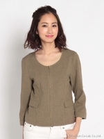 麻子ストレッチノーカラーZIP,JK 2/ベージュ