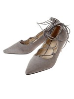 スウェード編み上げローヒールパンプス/ベージュ