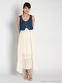 デニム丸ベスト付シフォン楊柳マキシワンピース/ベージュ