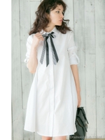 リボンシャツワンピ/Light Blue