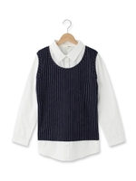 レイヤード風ストライプカットソー/ネイビー(393)