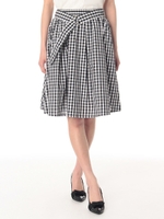 綿ギンガムミディスカート/クロ