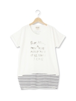 裾切り替えプリントクルーネックTシャツ/ホワイト系(002)