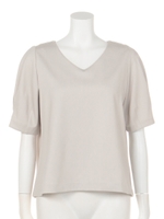 Vネック半袖ポンチTOPS/ブラック