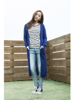 【AZUL by moussy】畦マキシ長袖カーデ/NVY