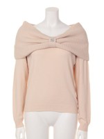 スヌード付Nネックニットプルオーバー/オフホワイト