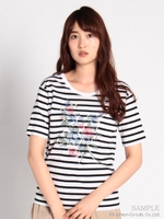 ローズクロスステッチモチーフTシャツ/ボーダー